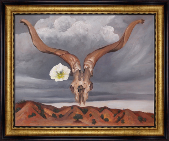 Ram's Head With Hollyhock By Georgia O'keeffe 20''x24'' Hand-Painted Oil Replica Living Room Wall Art Kitchen Decor Bedroom Framed