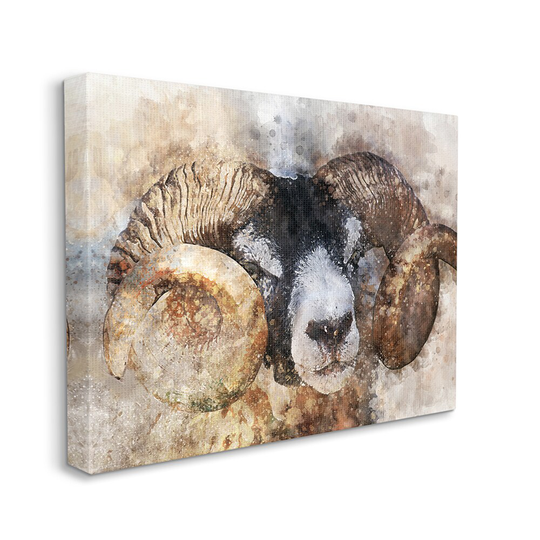 Stupell Industries Big Horned Ram Abstract Dreamlike Portrait Ziwei Li 48-in H x 36-in W Abstract Print on Canvas in Brown | AC-747-CN-36X48