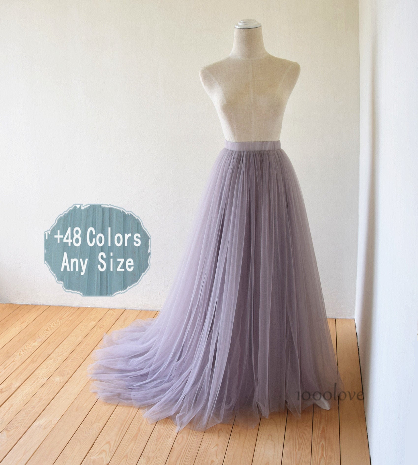Lavender Gray Softest Long Maxi Tulle Skirt With A Big Train, Bridesmaid Dress, Photo Shoot