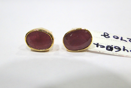 14 K Solid Gold Ruby Gemstone Stud Earring Pair