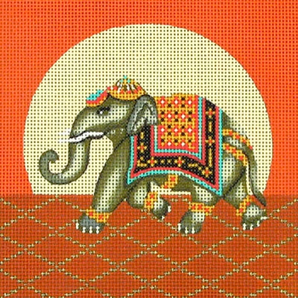 Needlepoint Handpainted Amanda Lawford Elephant 5x5 -Free Us Shipping