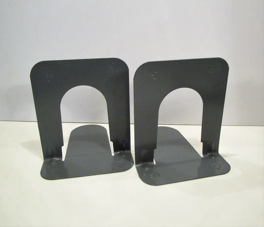 2 Vintage Industrial Metal Gray Bookends, Set Of Bookends Original Library, Mid Century Mer