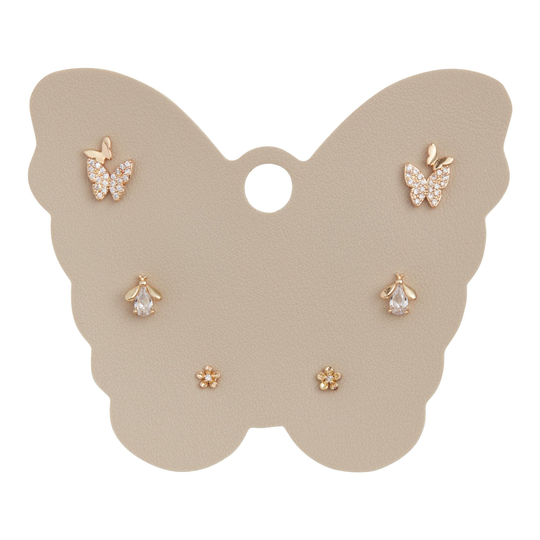 Gold Bee, Butterfly And Flower Stud Earrings 3 Pack by World Market