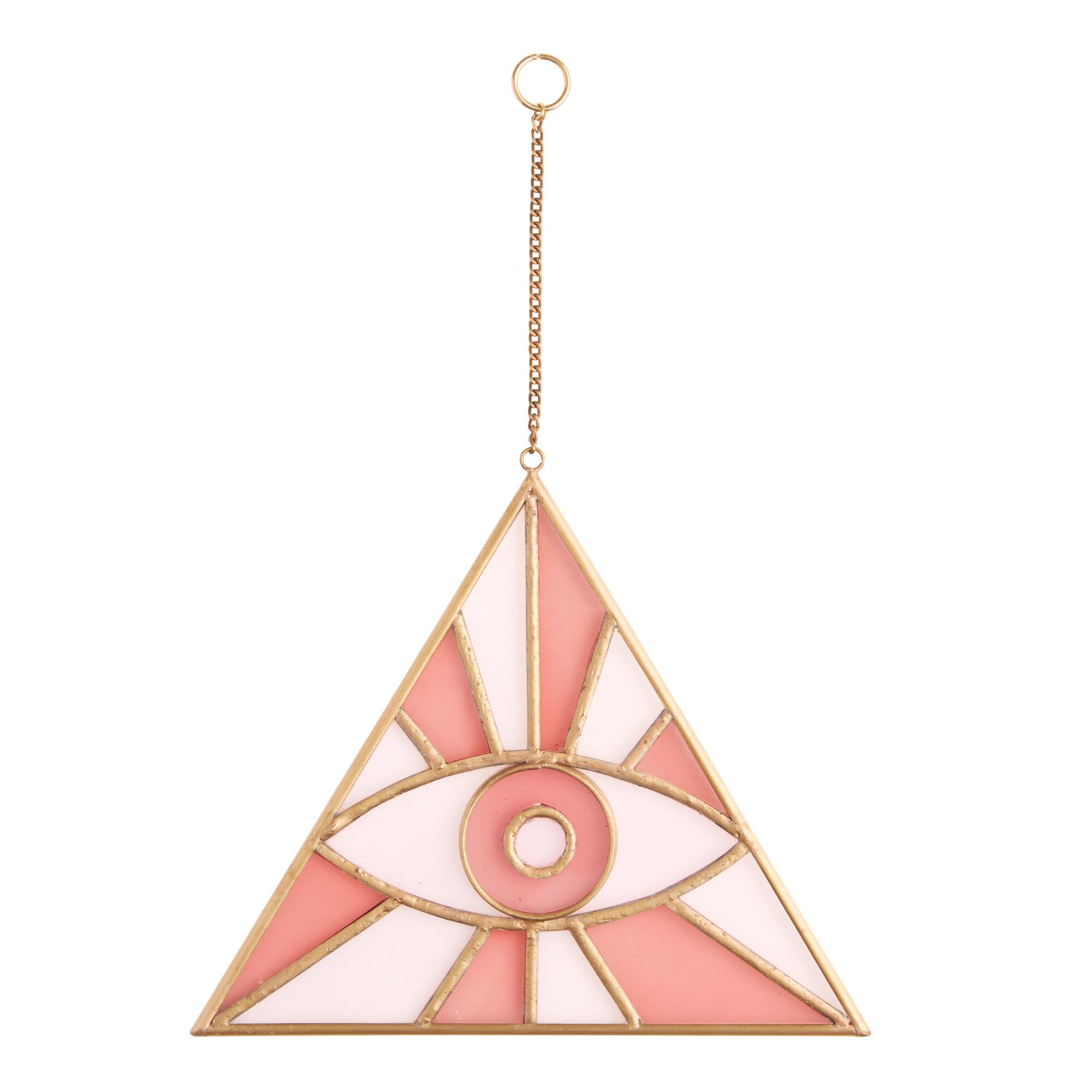 Triangular Stained Glass Evil Eye Suncatcher Hanging Decor: Pink by World Market