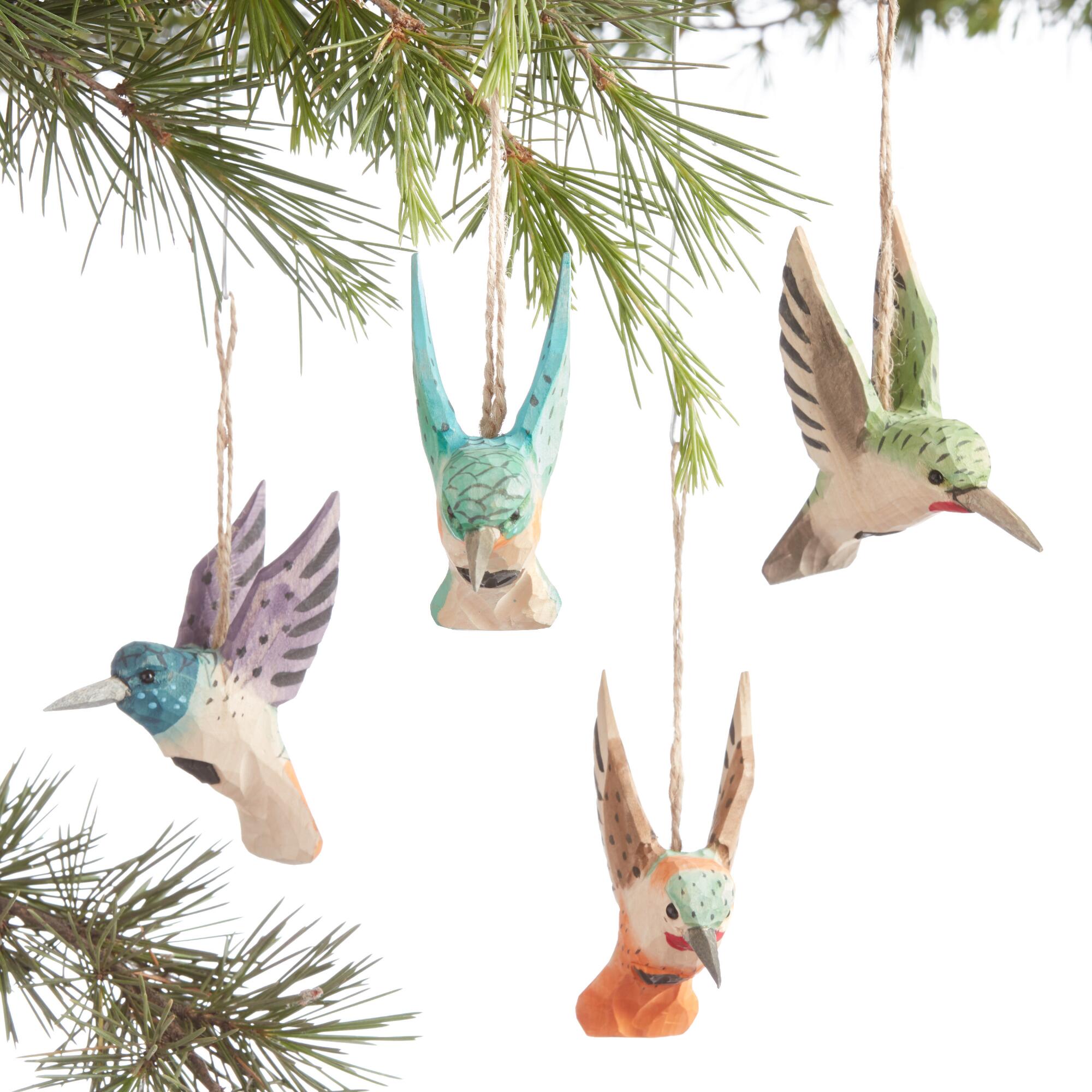 Carved Wood Flying Hummingbird Ornaments Set of 4: Multi by World Market