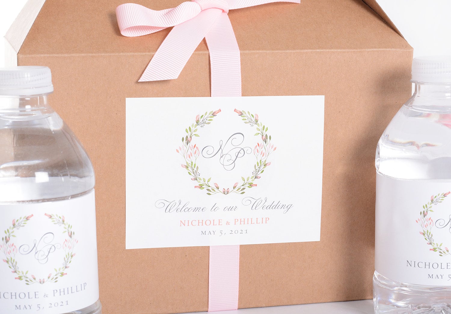 Floral Wedding Stickers - Welcome Bag Box Custom Favor Pink Flower Labels #wdib-351