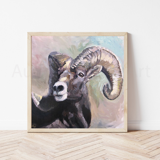 Ram Print, Sheep Wall Art, Decor, Big Horn Print Fine Art Giclee Of Original Acrylic Painting By A Caylor