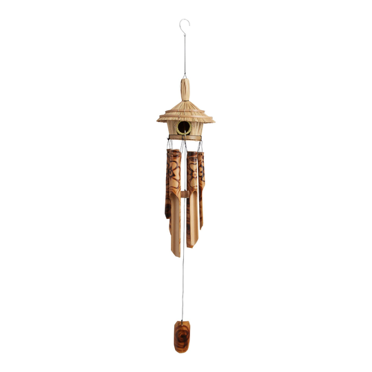 Bamboo Hut with Flower Tubes Wind Chime: Natural by World Market