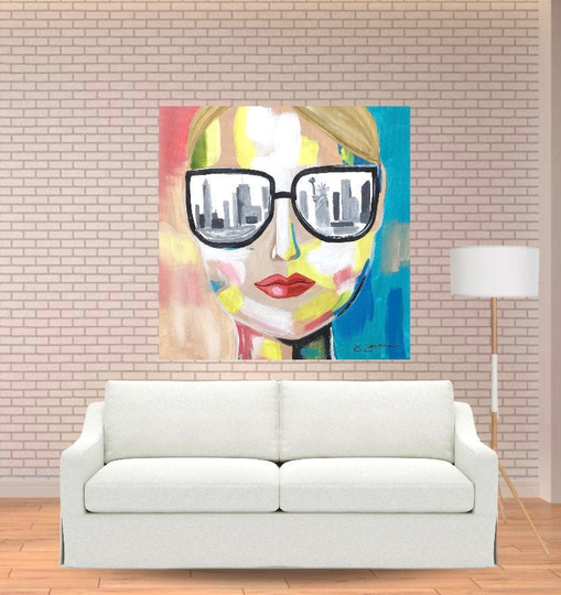 Abstract New York Painting, Original Face Wall Decor, Art