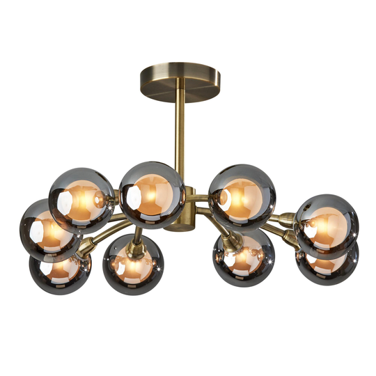 Antique Brass LED Starling Semi Flush Mount Ceiling Light: Black - Glass by World Market