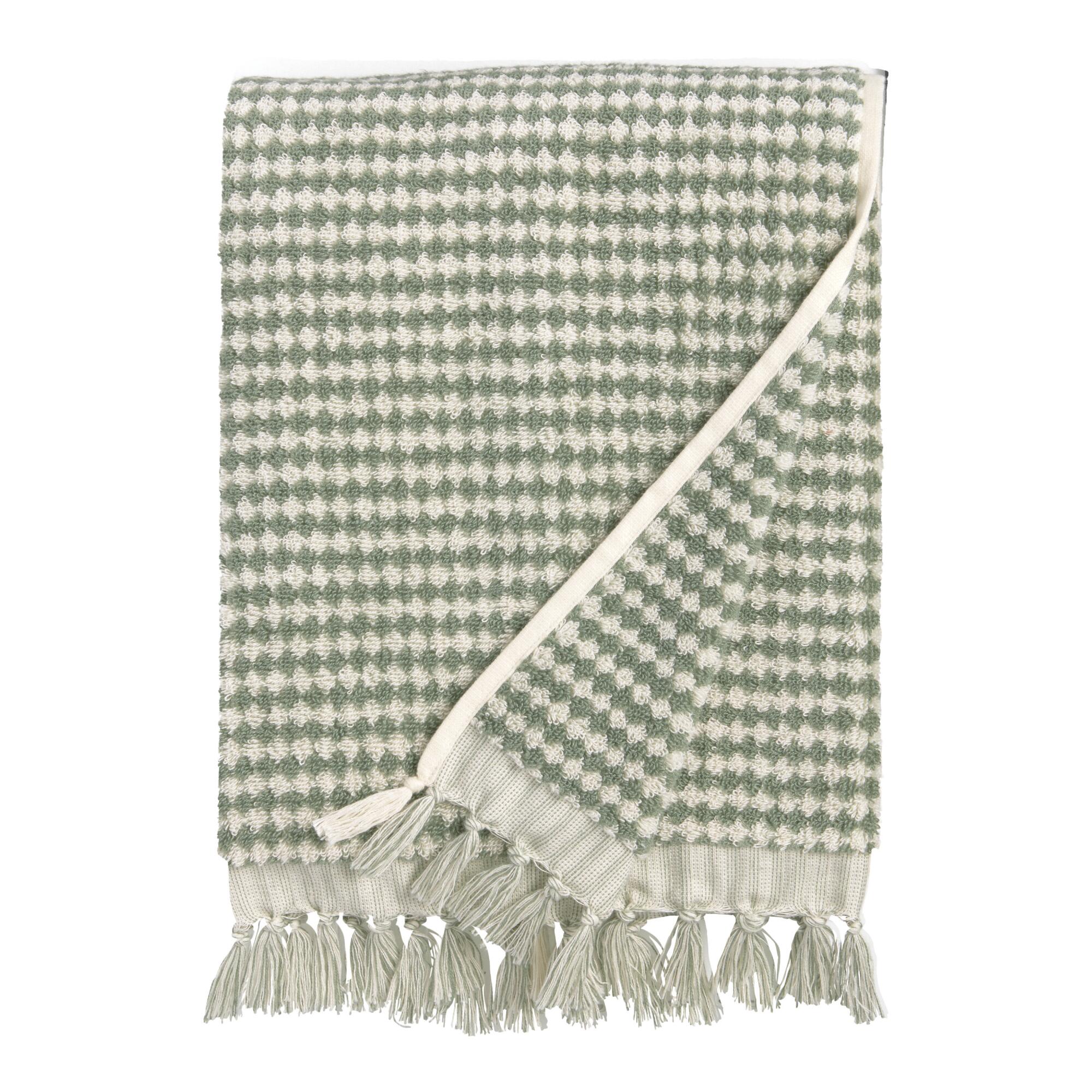 Laurel Wreath Green Geo Celine Bath Towel: Gray/White - Cotton by World Market