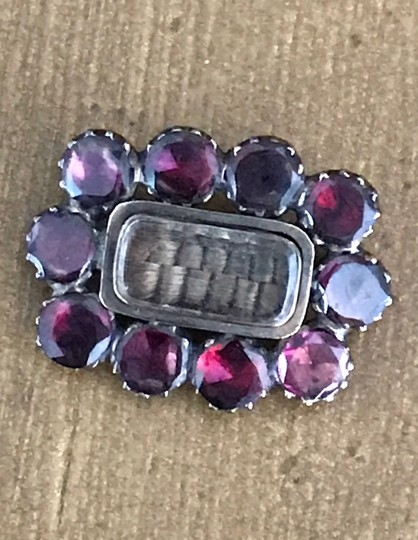 Antique Vermeil Garnet Memorial Mourning Brooch With Braided Hair