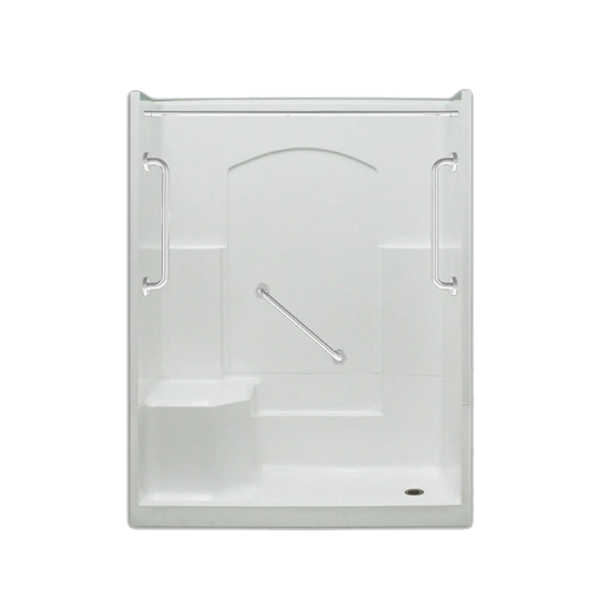 Laurel Mountain Ramer Low Threshold White 60-in x 32-in x 77-in Base/Wall Alcove Shower Kit with Integrated Seat (Right Drain) Stainless Steel