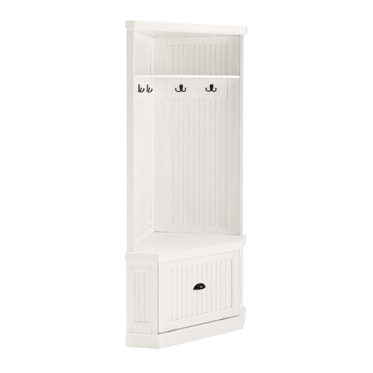 Distressed White Wood Delmar Corner Hall Tree Bench by World Market