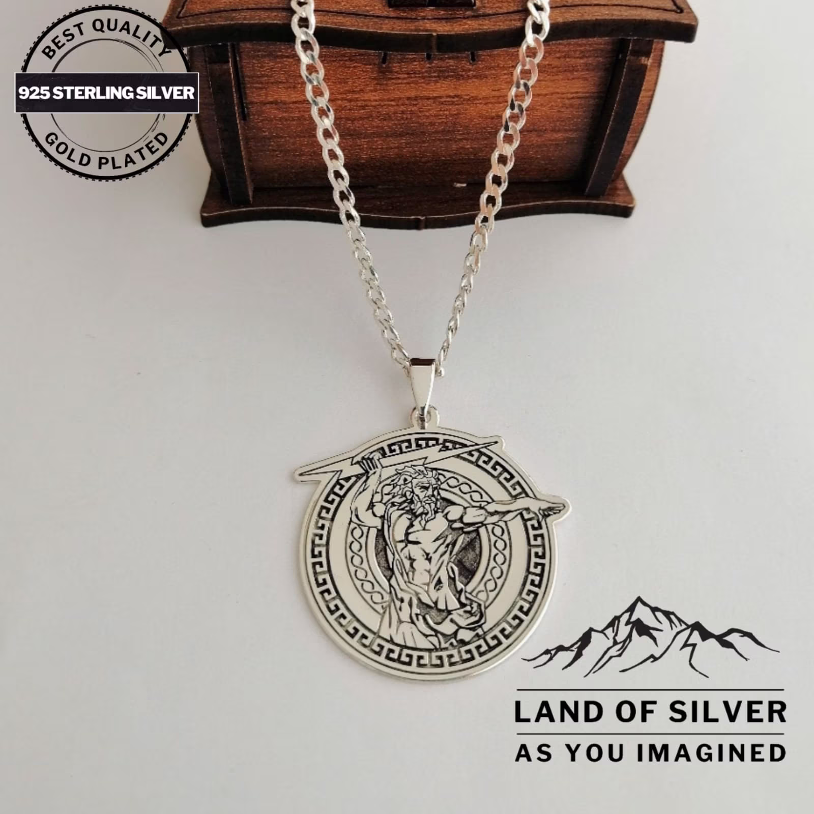 Customizable, 925 Sterling Silver, Zeus Pendant, Handmade, Greek Mythology Jewelry, Sky God Zeus, Talisman Necklace