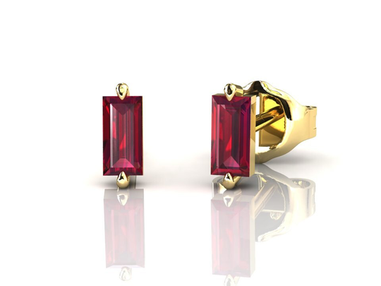 Ruby Baguette Stud Earrings, 14K Solid Yellow Gold Mini Studs, July Birthstone Jewelry, Anniversary, Birthday Gift Red