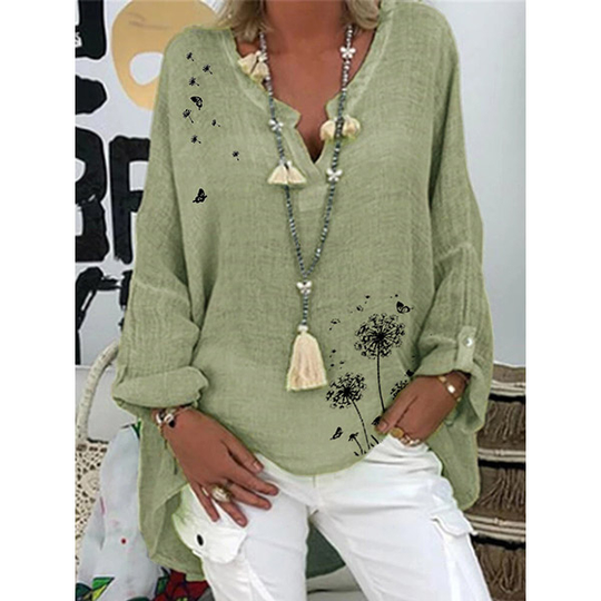 Printing Cotton Blends Raglan Sleeve Casual Long Sleeve Tops - Green, 5XL