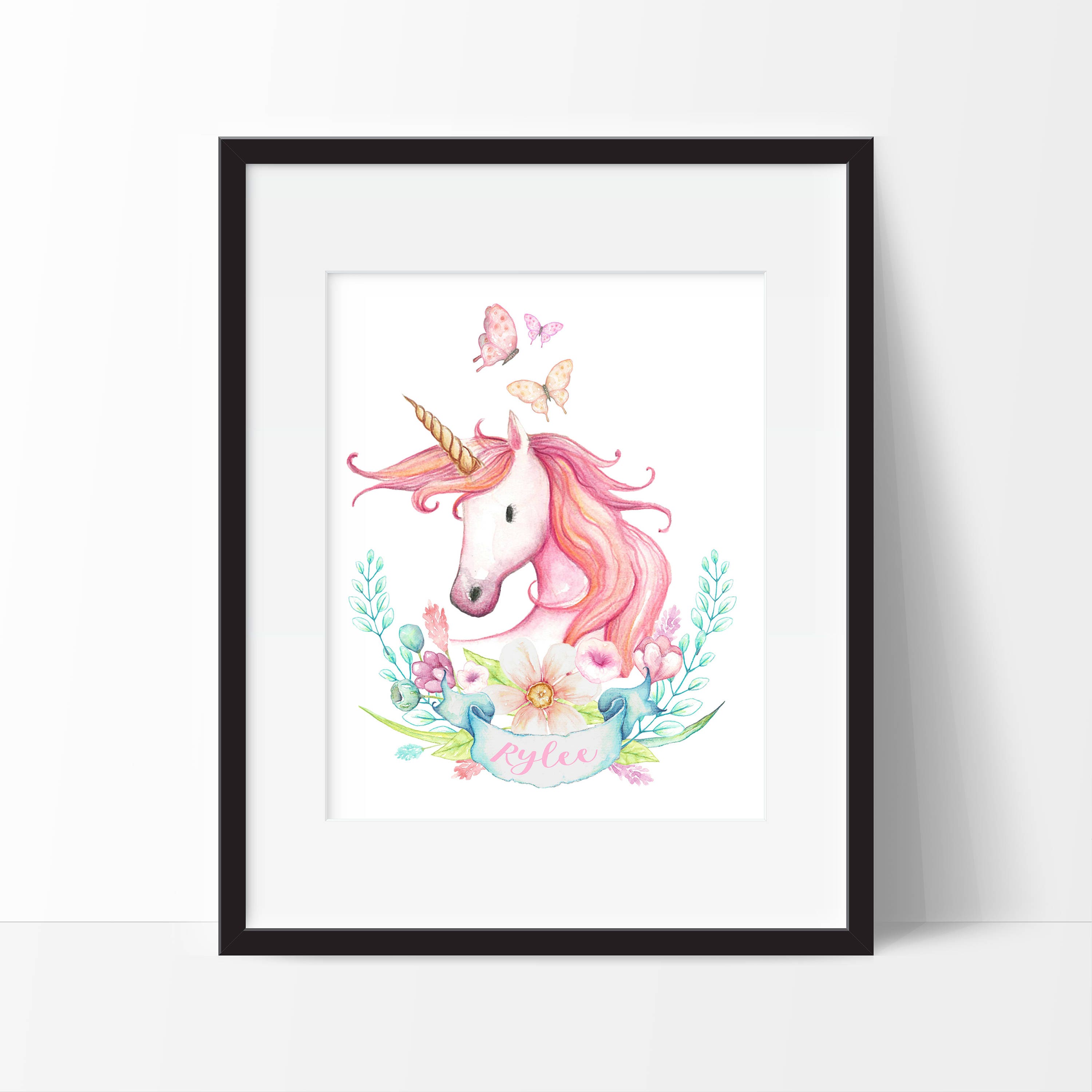 Unicorn Room Decor - Personalized Print Watercolor Wall Art Nursery