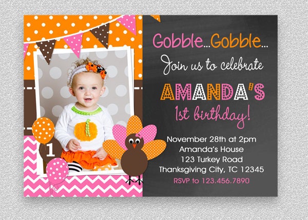 Thanksgiving Turkey Birthday Invitation , Invitation, 1st Party