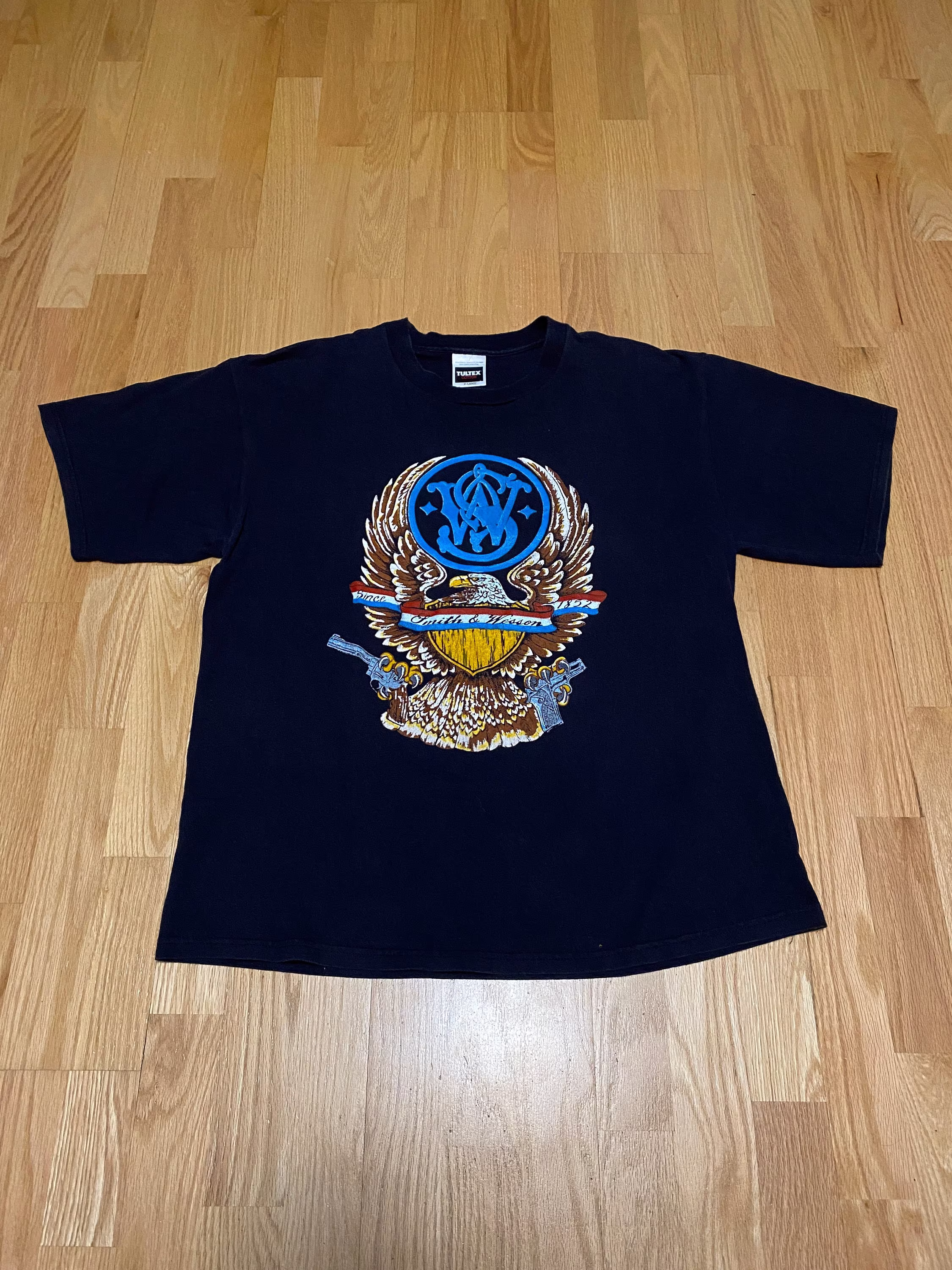 Vintage Smith & Wesson Bald Eagles Logo Black Short Sleeve Tultex Cotton T Shirt Size Xl