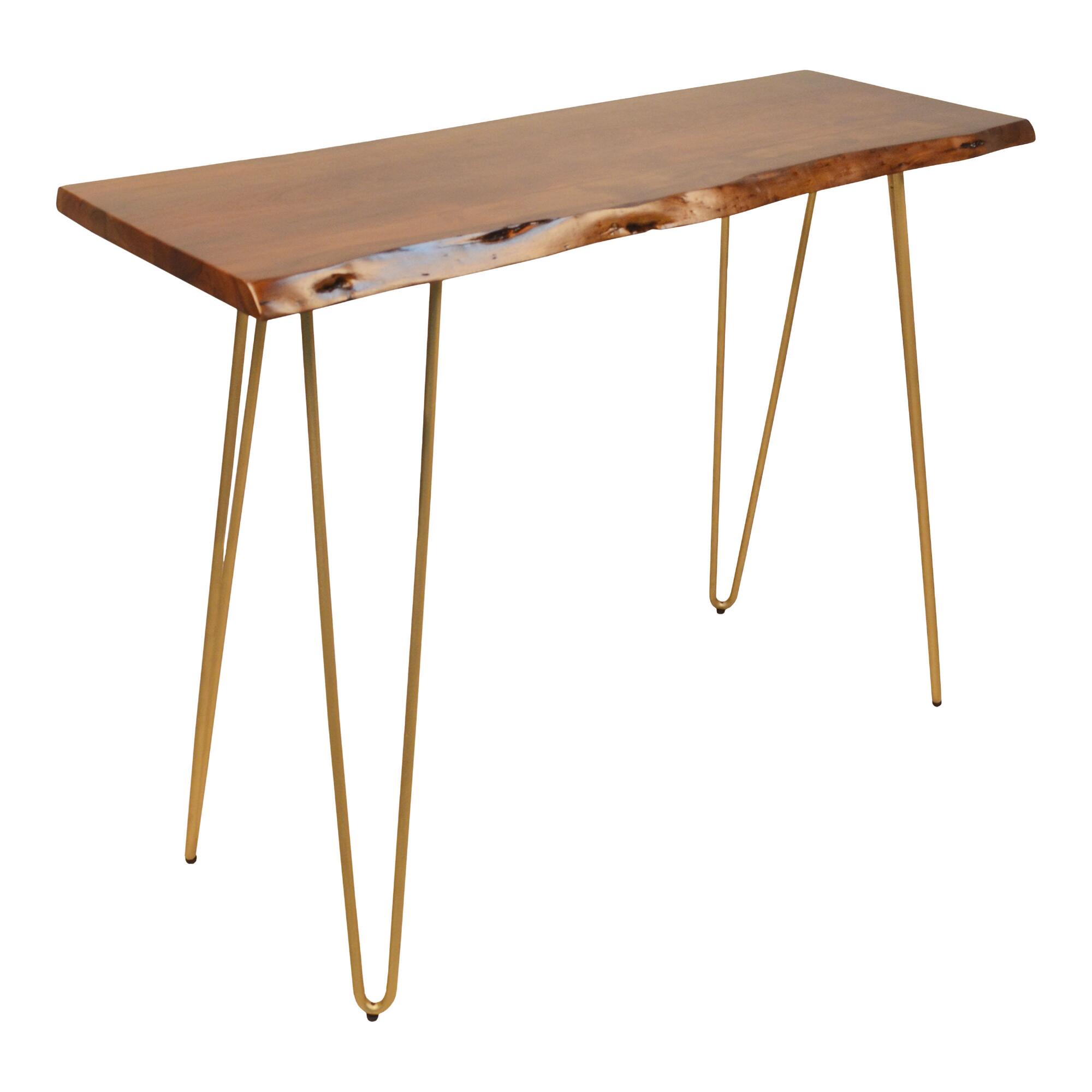 Live Edge Acacia Wood and Gold Hairpin Madison Console Table by World Market