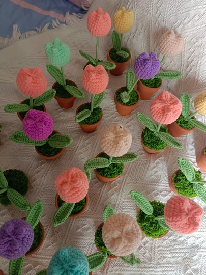 Crochet Tulip, Flower Ornaments, Flower Gift, Tulip Potted, Handmade Tulips, Flower Potted, Housewarming Decor, Flower Potted Decor, Handmade