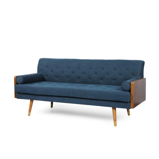 Best Selling Home Decor Jason Midcentury Navy Blue and Dark Walnut Polyester/Blend Sofa | 310774