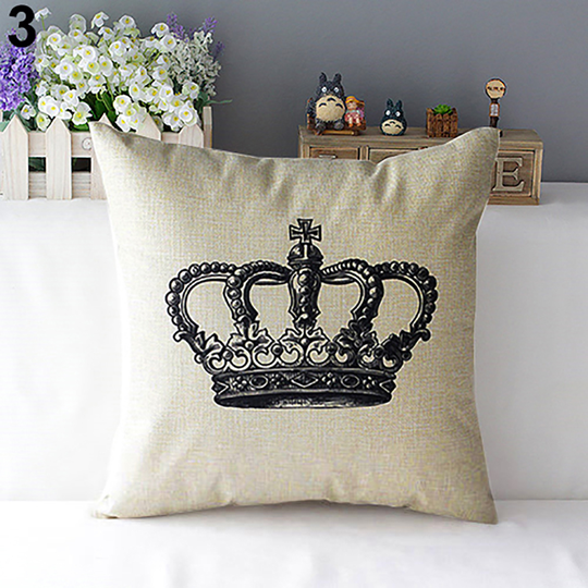 Retro Home Decorative Linen Cotton Blended Cushion Cover Crown Throw Pillow Case - 1