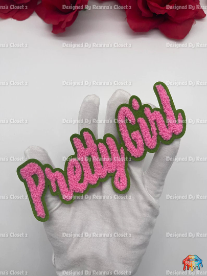 6 1/4" Pink/Green Chenille Pretty Girl Patch, Patch, Sew On Reanna's Closet 2