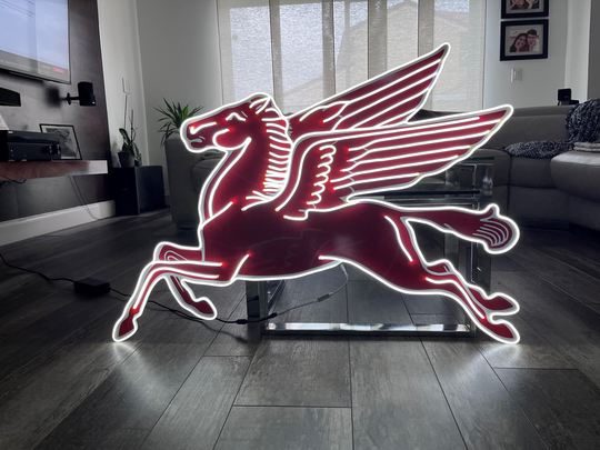 Mobil Neon Pegasus Sign, Gas Station Rep Antique Vintage, Garage Décor, Aluminum Signs, Man Cave Sign