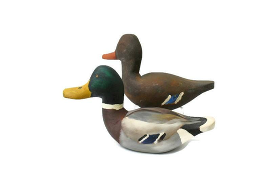 Vintage Wooden Mallard Duck Decoy Pair By Travis Tyler From Crisfield Maryland 1976 Minitures
