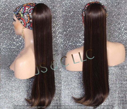 Brown Mixed Human Hair Blend Drawstring Ponytail Silky Straight Extra Long Piece Extension Quick & Easy Wear