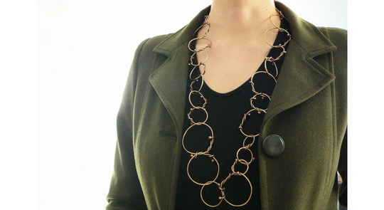 Hammered Brass Necklace, Statement Contemporary Jewelry, Brutalist Bronze Modernist Necklace