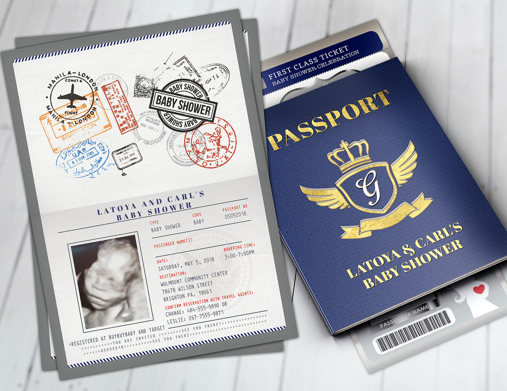 Passport & Ticket Baby Shower Invitation, Coed Invitation - Travel Shower, Digital Files Only