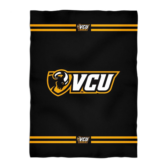 Vcu Rams Virginia Commonwealth University Game Day Soft Premium Fleece Black Throw Blanket 40" X 58" Logo & Stripes