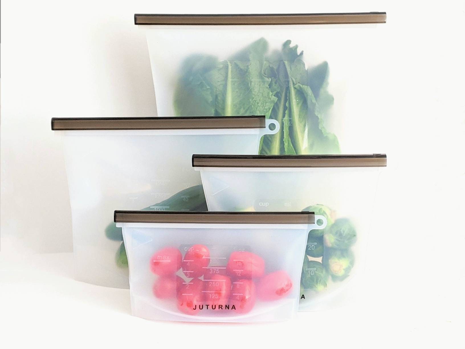 Pack Set - Silicone Food Storage Reusable Bags Leak Free 4 Piece Sample Zero Waste Freezer Microwave Safe