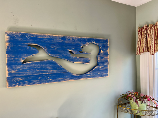 Mermaid Silhouette Wooden Sign, Repurposed Wood, Women Mermaid, Rustic Decor, Coastal Decor, Gift For Her, Beach House Decor, Hand Made