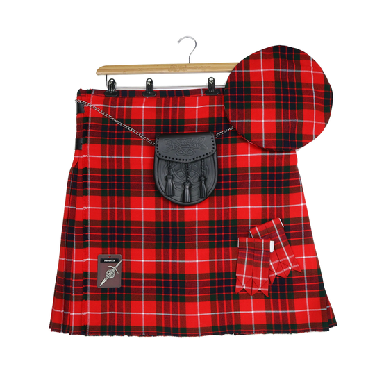 Fraser Red Modern Wool-Blend Homespun Tartan Kilt & Accessories Bundle