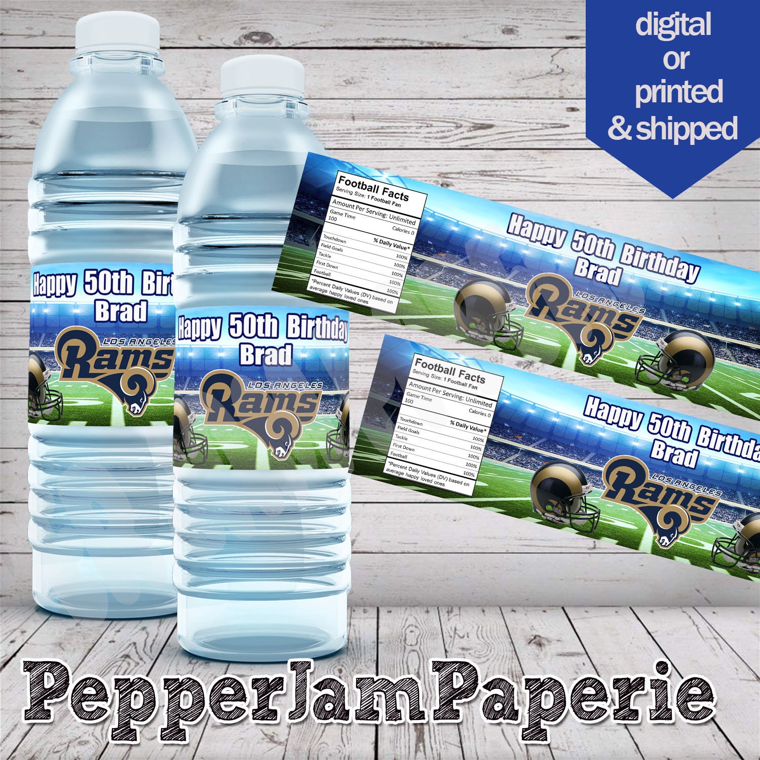 Los Angeles Rams Water Labels. Party Favors, Decorations, Football, Sports