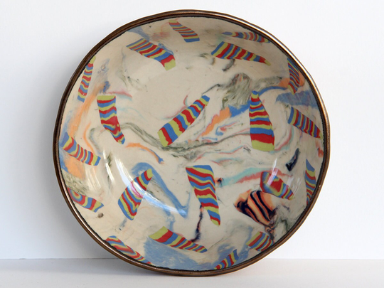 Colorful Patterned Nerikomi Bowl, Stoneware Ramen Bowl, Rainbow Marbled Soup Dish, Red Yellow Blue White Abstract Striped Contemporary Bowl