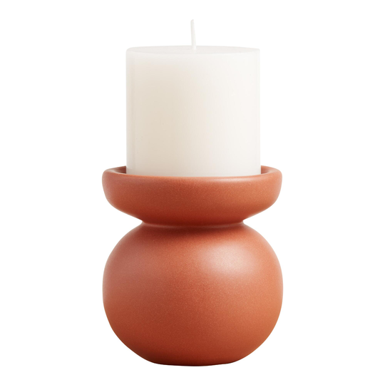 Round Terracotta Ceramic Pillar Candle Holder: Pink by World Market