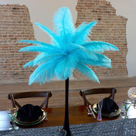 Ltturquoise Ostrich Feather Centerpiece Sets Black Eiffel Tower Vase For Great Gatsby Party, Special Event & Wedding Reception Decor Zucker®