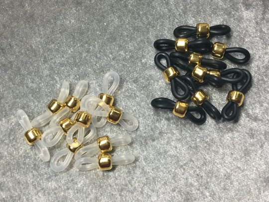 Gold Electroplated Hematite Eyeglass Holders, Sets in 10 Piece Increments, Eyeglass Chain, Grip Components, White Or Black Color Rubber