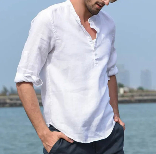 Linen Cotton Blend Men Casual Long Sleeve Shirt