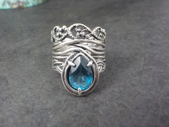 Ornate Vintage Sterling Topaz Ring Size 6