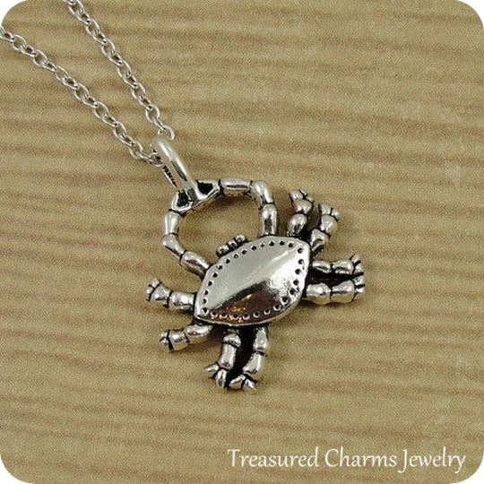 Crab Necklace, Silver Charm On A Cable Chain