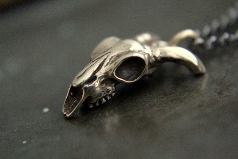 Ram Skull Charm Pendant Necklace - Solid Hand Cast Jewelers Bronze Oxidised Polished Finish Aries Goat Baphomet Jewelry Gift