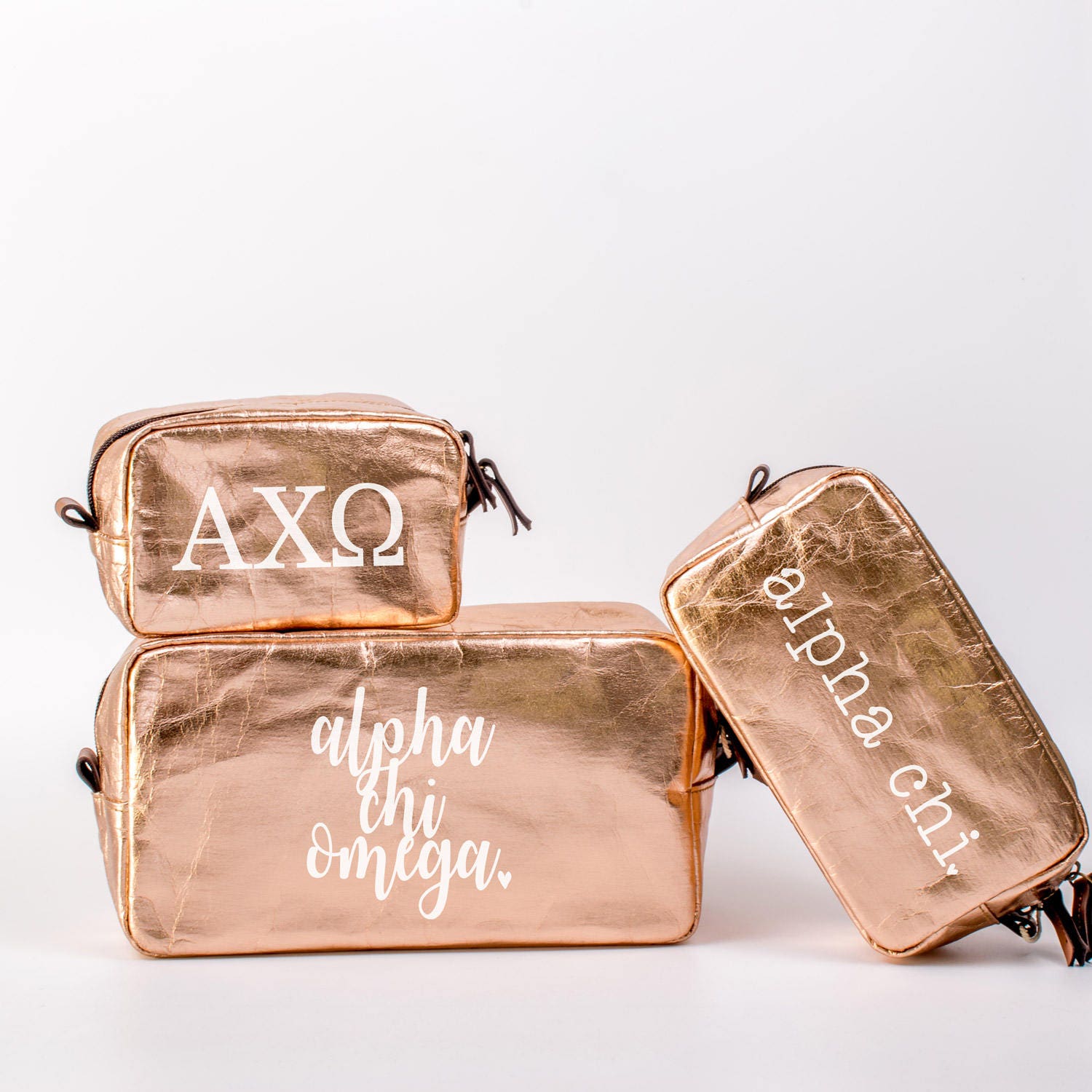 Alpha Chi Omega Cosmetic Bag Set, Axo Travel Bag, Sorority Set Of 3, Achio Makeup Pencil Bid Day Gift