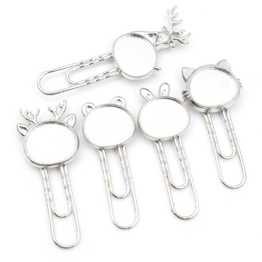 10-20Pcs/Lot Cat Deer Bookmark Paperclip Cabochon Base Blanks Settings & Glass Cameo Diy Jewelry Making Accessories