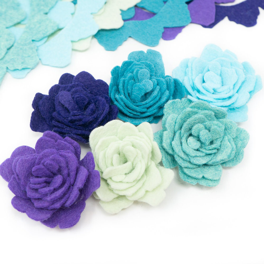 12 Large Wool Blend Felt 3D Tattered Roses Die Cut Applique Flowers - Song Bird